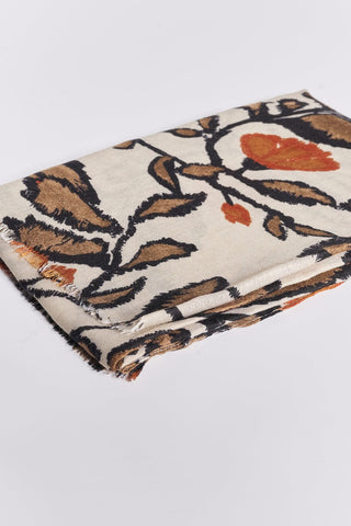 Printed Scarf with Artistic Floral Pattern - Ecru