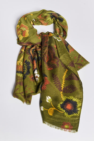 Εσάρπα εμπριμέ με ξεχωριστό floral print - Λαδί