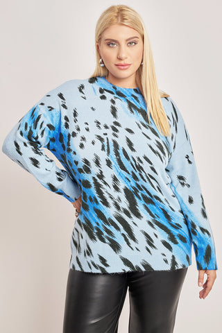 Knitted blouse in animal print - Blue