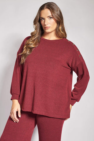 Knit top with decorative shoulder buttons - Bordeaux