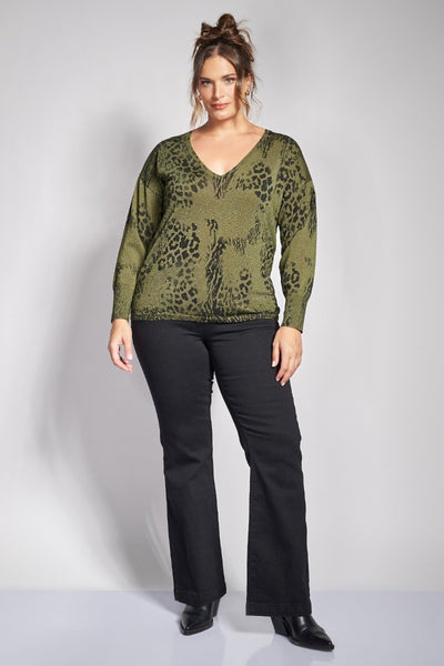 Μπλούζα λεπτή πλεκτή lurex με animal print - Χακί