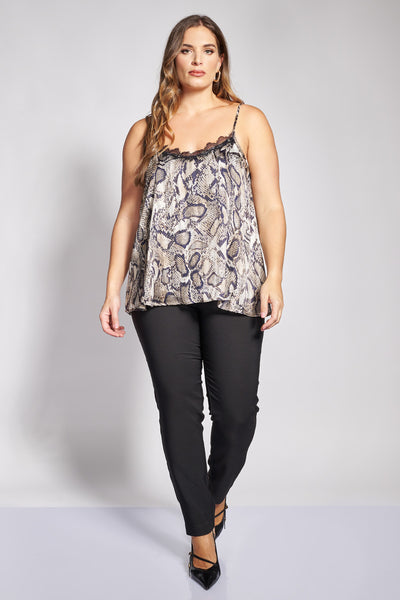 Lingerie Τοπ Chiffon με Snake Print με λάμψη & Δαντέλα - Γκρι