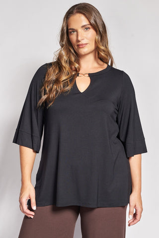 Stretch Bamboo Top with Metallic V-Hardware - Black