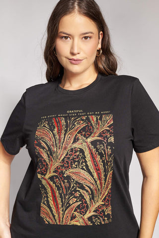 Cotton T-Shirt with Paisley Print and Logo - Black