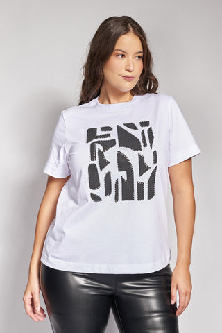 Βαμβακερό t-shirt με γεωμετρική abstract στάμπα - Άσπρο