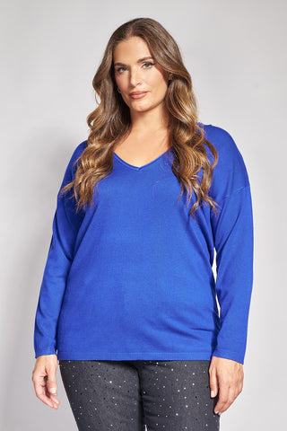 Essential V-Neck Long-Sleeve Knit Top - Royal Blue