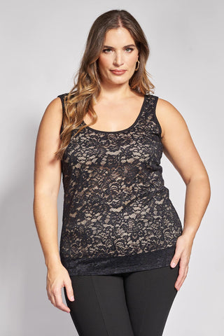 Αμάνικο Ελαστικό Δαντελένιο Τοπ με Φόδρα - Μαύρο