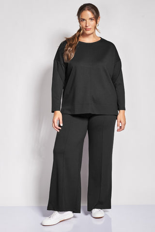 Παντελόνι φόρμας wide leg με νερβίρ scuba soft touch - Μαύρο