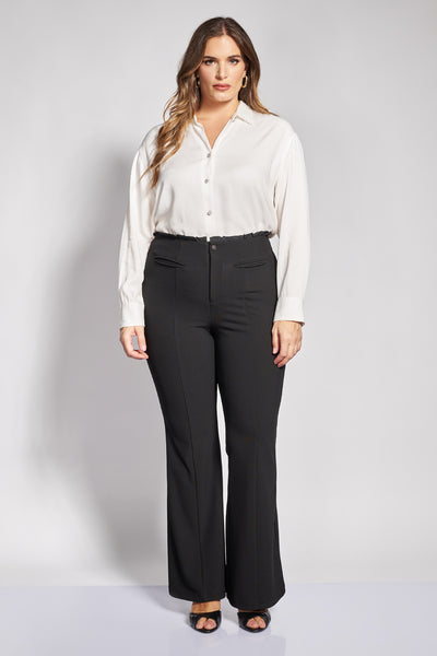 Παντελόνι καμπάνα με βολάν στη μέση και διακοσμητικές τσέπες - Μαύρο