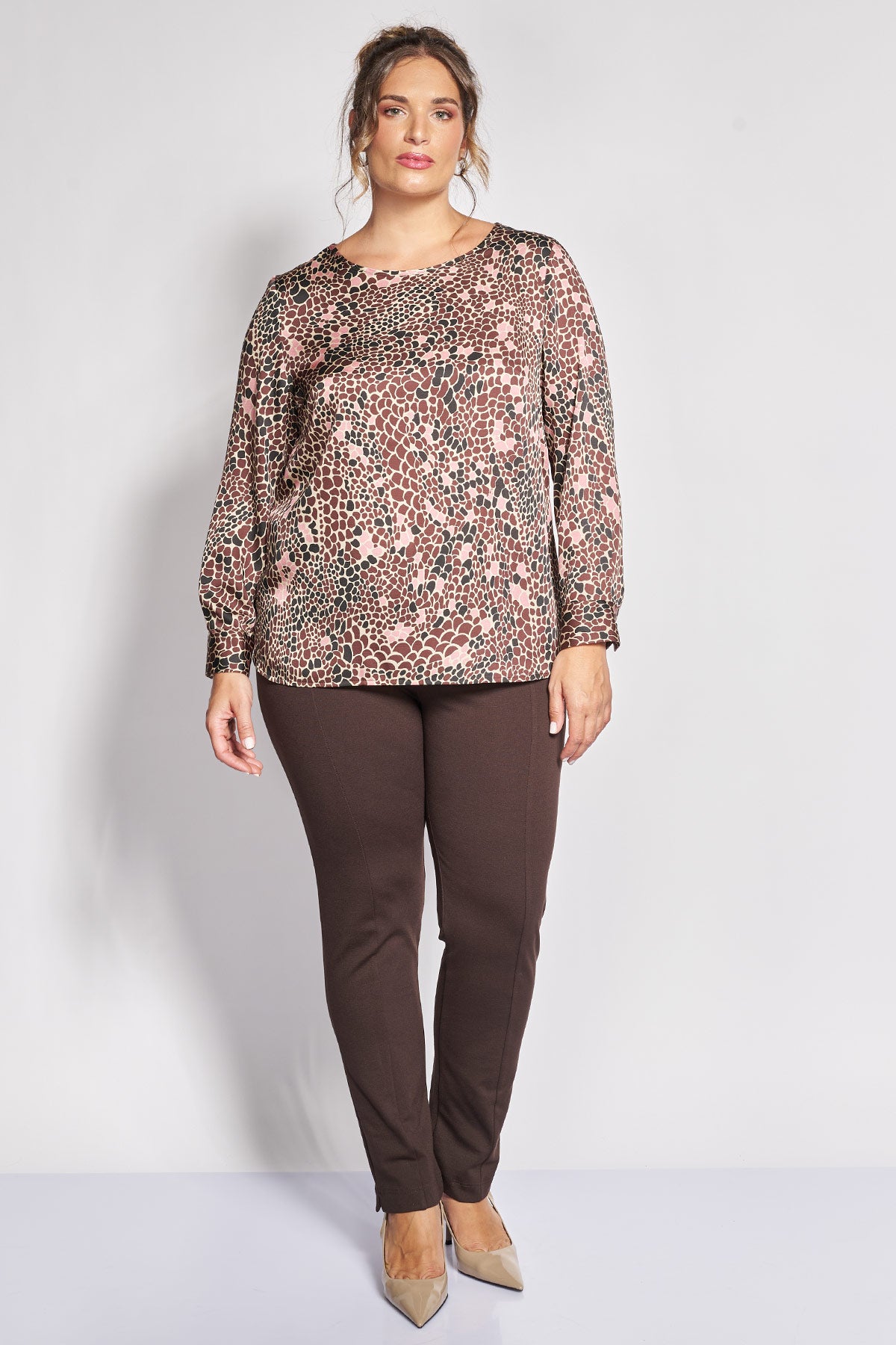 Stretch Cigarette Trousers with Front Seams - Brown