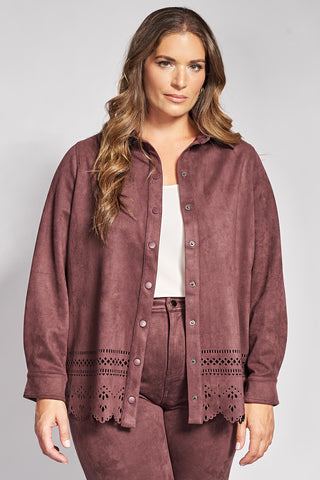 Overshirt από σουέτ ύφασμα με διάτρητες λεπτομέρειες - Καφέ
