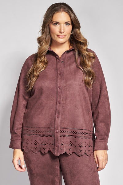 Overshirt από σουέτ ύφασμα με διάτρητες λεπτομέρειες - Καφέ