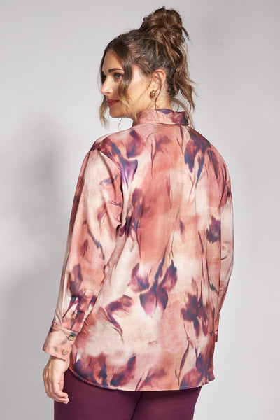 Πουκάμισο σατινέ εμπριμέ μς abstract floral print - Ροζ