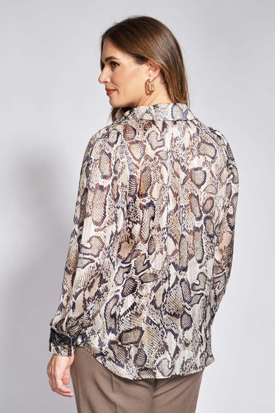 Πουκάμισο Chiffon με Snake Print με Λάμψη & Δαντέλα - Γκρι