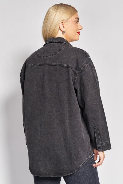 Τζιν overshirt jacket σε άνετη γραμμή με διακοσμητικά στρας - Ανθρακί