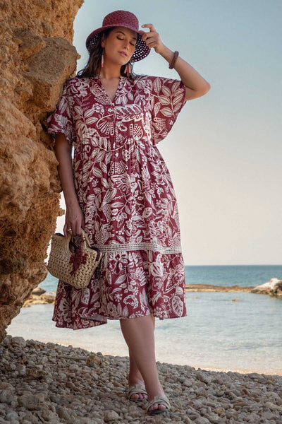 Boho Φόρεμα Εμπριμέ Botanical με βολάν - Εκάι