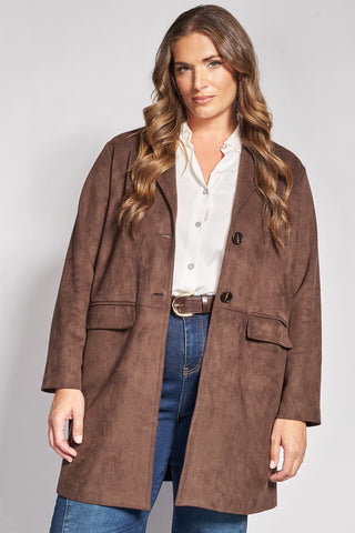 Straight-cut faux suede trench coat - Brown