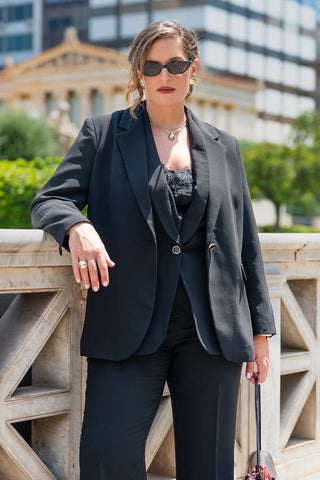 Σακάκι κοστουμιού tailored κρεπ μονόκουμπο με κουμπάκι σμάλτο - Μαύρο