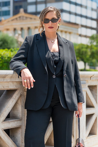 Σακάκι κοστουμιού tailored κρεπ μονόκουμπο με κουμπάκι σμάλτο - Μαύρο
