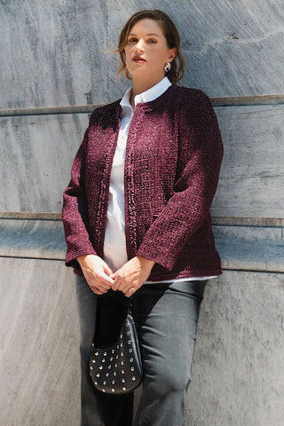 Chanel-Style Tweed Jacket - Bordeaux