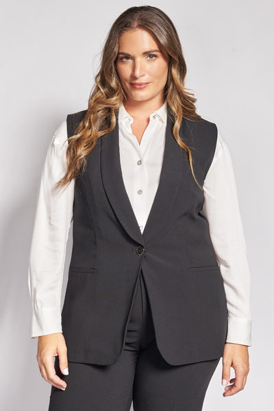 Γιλέκο κοστουμιού tailored κρεπ με γιακά με κουμπάκι σμάλτο - Μαύρο