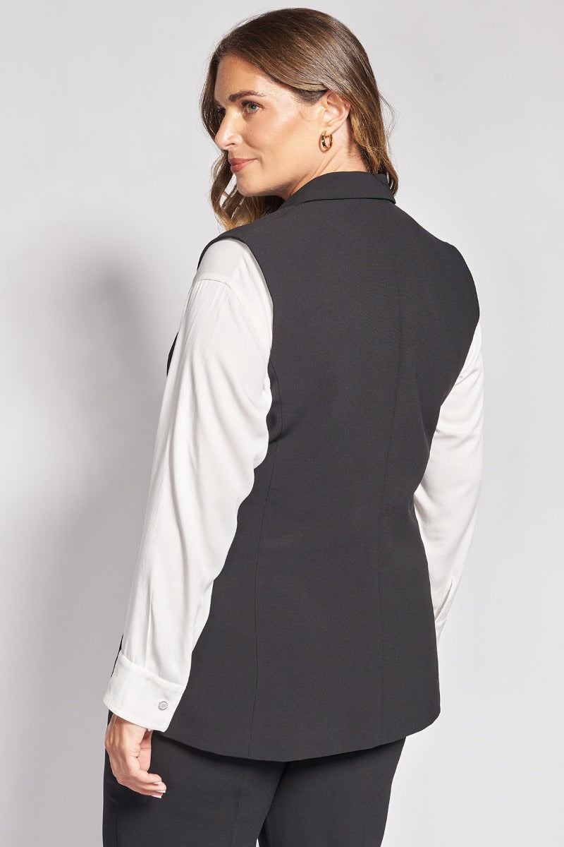 Γιλέκο κοστουμιού tailored κρεπ με γιακά με κουμπάκι σμάλτο - Μαύρο