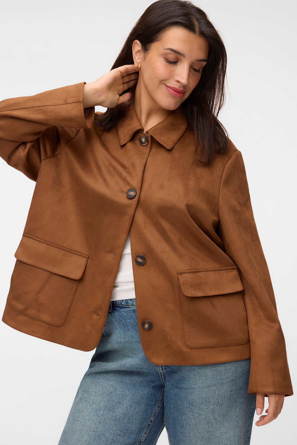 Σουέντ σακάκι με τσέπες VERO MODA - Καφέ