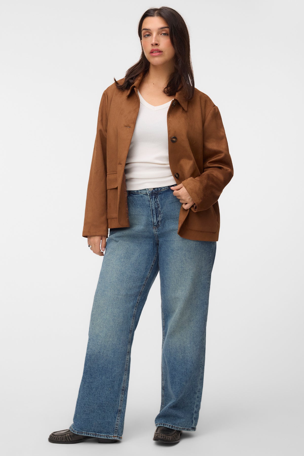 Σουέντ σακάκι με τσέπες VERO MODA - Καφέ
