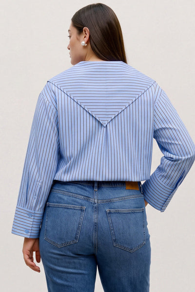 Ριγέ Μπλούζα σε Στυλ Πουκαμίσου με Φουλάρι VERO MODA - Μπλε