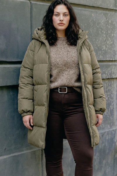 Μακρύ φουσκωτό μπουφάν puffer με κουκούλα VERO MODA - Χακί