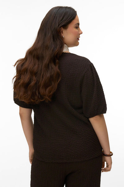 Μπλούζα με ανάγλυφη υφή και φουσκωτά μανίκια VERO MODA - Καφέ