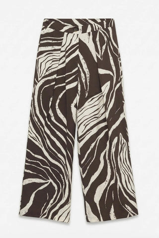 Printed airy wide-leg trousers with pleats VERO MODA - Brown