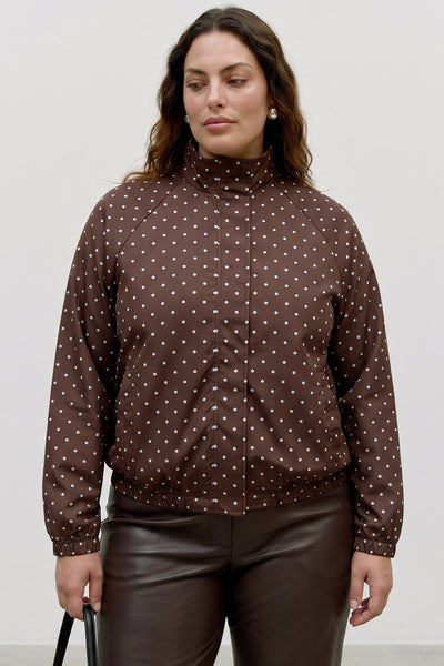 Bomber τζάκετ πουά με ψηλό λαιμό VERO MODA - Καφέ