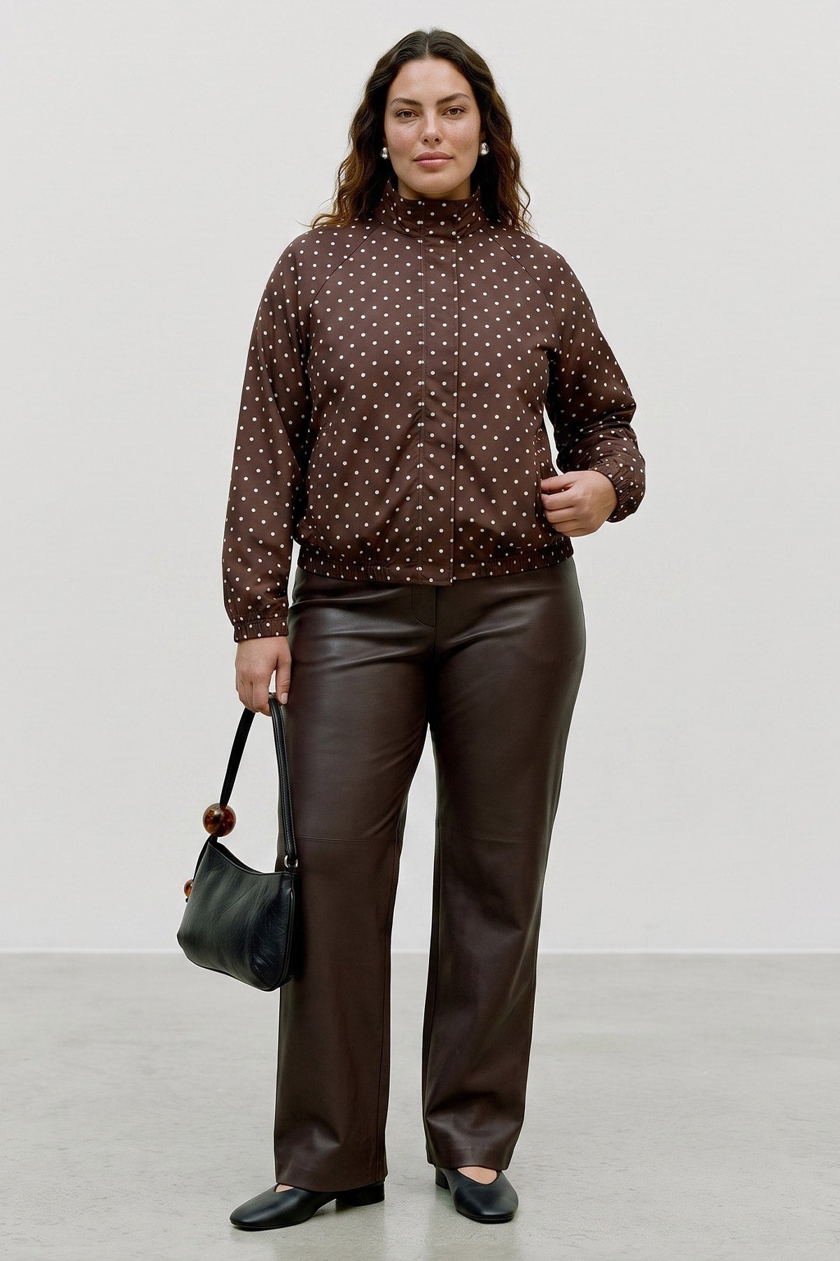 Bomber τζάκετ πουά με ψηλό λαιμό VERO MODA - Καφέ