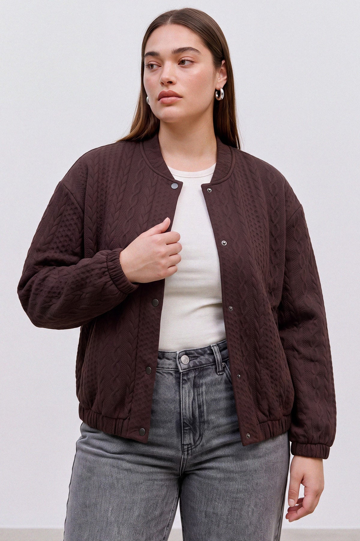 Bomber τζάκετ πλεκτό με πλεξούδες VERO MODA - Καφέ