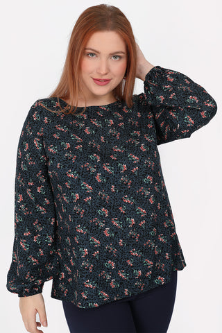 Floral blouse with elastic cuffs - Blue