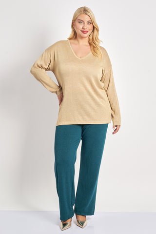 Knitted straight-leg trousers with textured finish - Petrol Blue