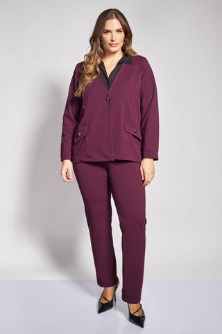 High-waisted trousers with decorative waist flaps and buttons - Dark Purple