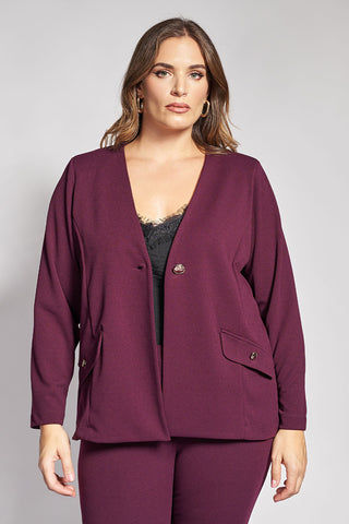 Single-button blazer with flap pockets - Dark Purple