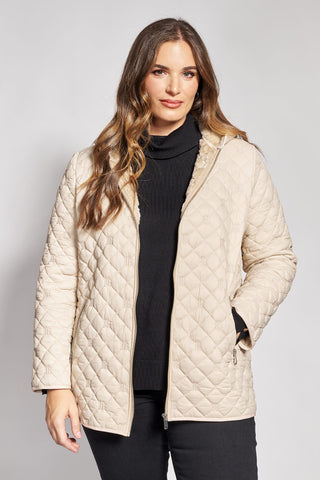 Καπιτονέ Μπουφάν με Γούνινη Επένδυση και Κουκούλα - Εκρού