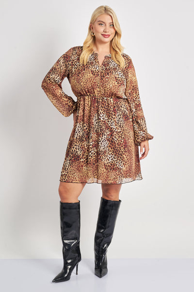 Aέρινο animal print chiffon φόρεμα - Μπεζ
