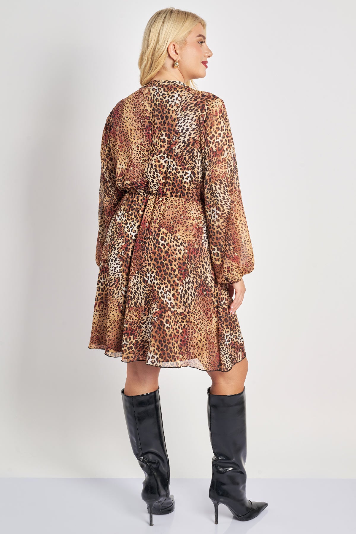 Aέρινο animal print chiffon φόρεμα - Μπεζ