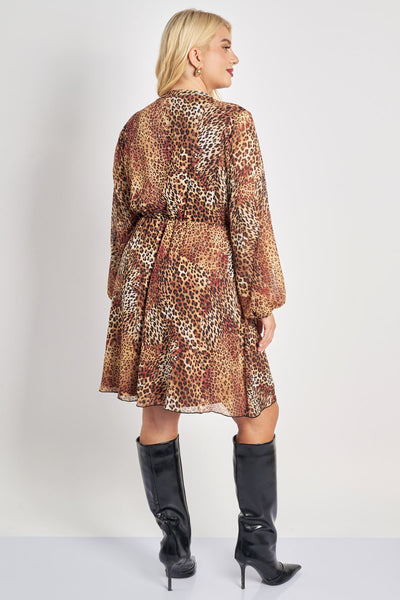 Aέρινο animal print chiffon φόρεμα - Μπεζ