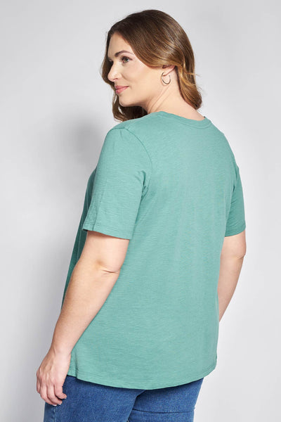 Basic short-sleeved A-line cotton slub blouse - Khaki