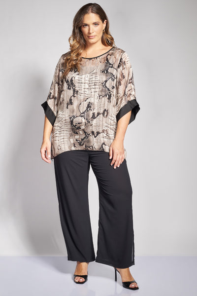 Bραδινή Μπλούζα με Snake Print και σατινέ τελείωμα - Μαύρο