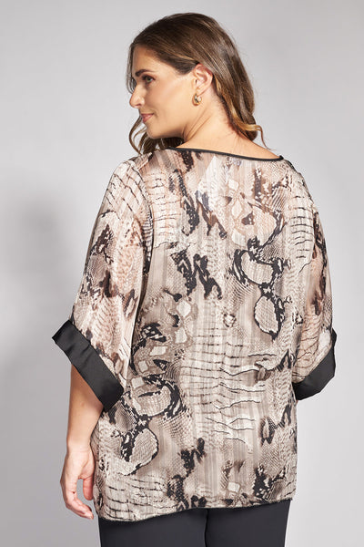Bραδινή Μπλούζα με Snake Print και σατινέ τελείωμα - Μαύρο