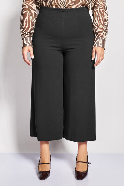 Cropped κρεπ παντελόνα wide leg - Μαύρο