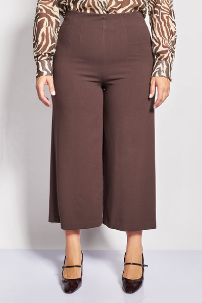 Cropped κρεπ παντελόνα wide leg - Καφέ