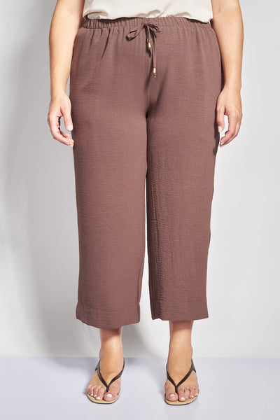 Cropped Παντελόνα με Ανάγλυφη Υφή Washed - Καφέ