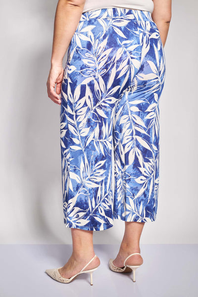 Cropped παντελόνα σε άνετη γραμμή με εφέ tie-dye και μοτίβο φύλλα - Μπλε